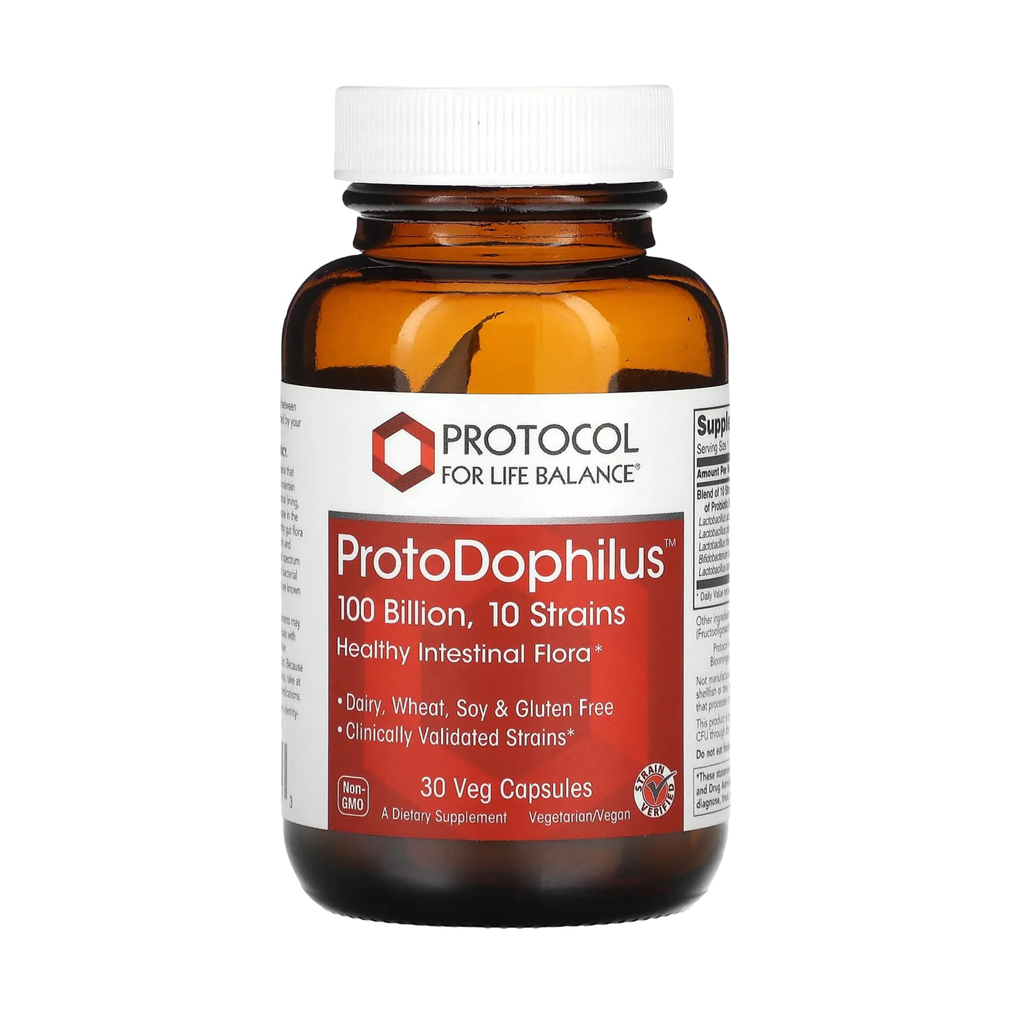 Пробіотики дофілус Protocol For Life Balance ProtoDophilus, 100 млрд КУО, 10 штамів, 30 вегетеріанських капсул